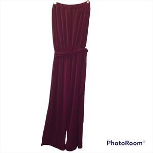 Burgundy - burnt orangey jumpsuit.